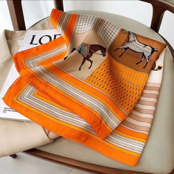 Accessories - New Orange Equestrian Print Scarf